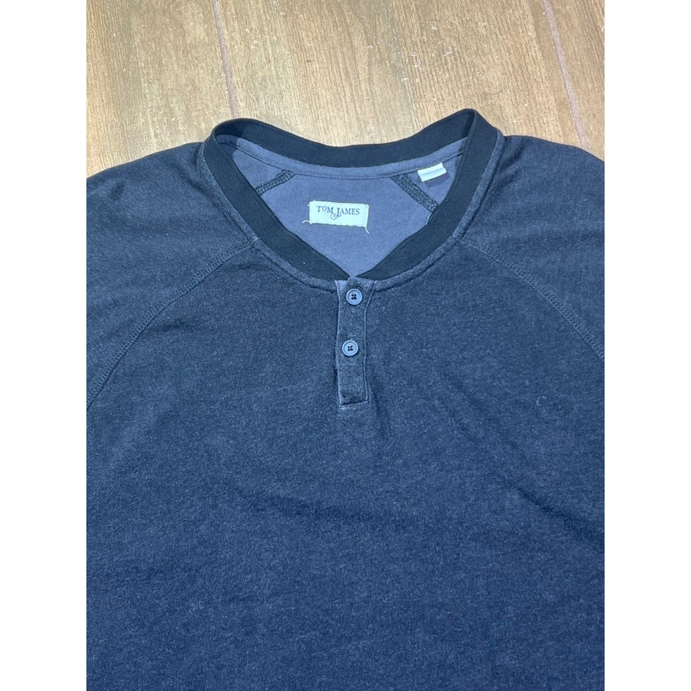Tom James Mens Charcoal Gray 100% Cotton Long Sleeve Henley Shirt XXL Raglan